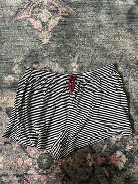 J+B Striped Black & White Women's Pajama Shorts with Pink Drawstring